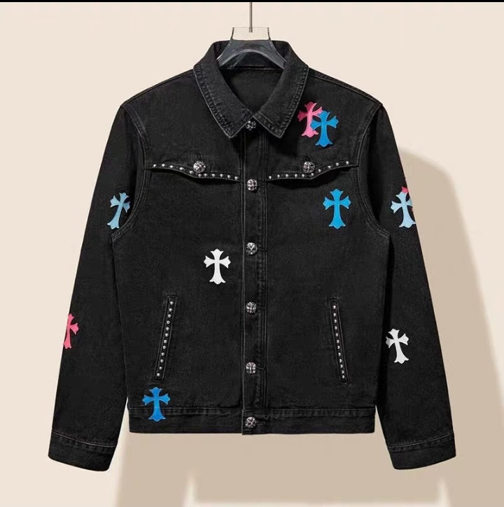 Cross Patch Black Denim Jacket – Streetwear Edition