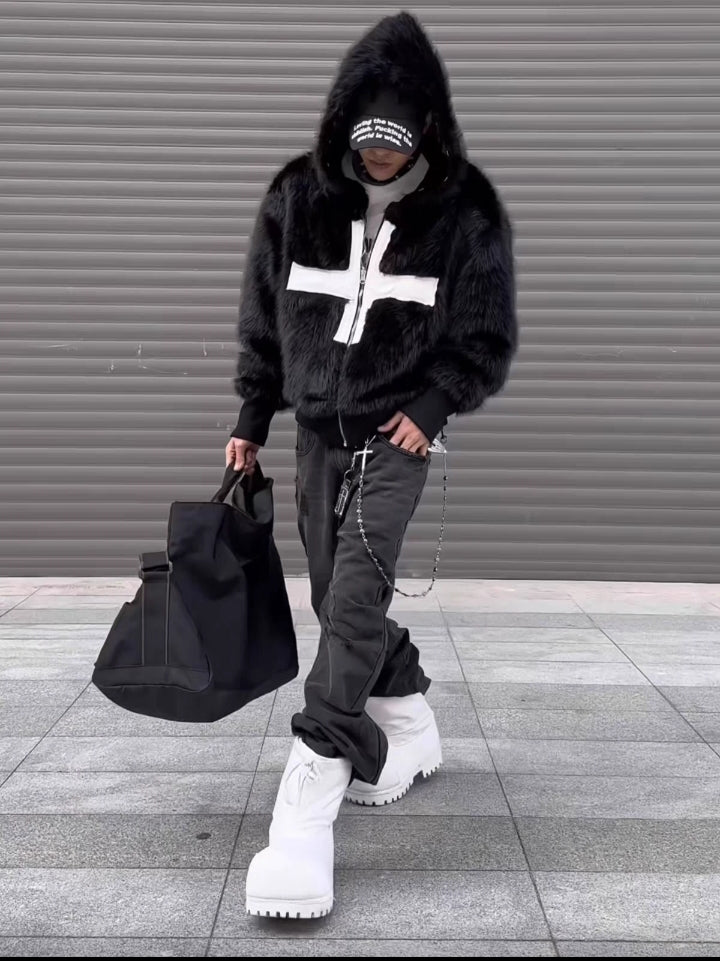 Black Fur Hoodie Jacket – Winter Streetwear Edition