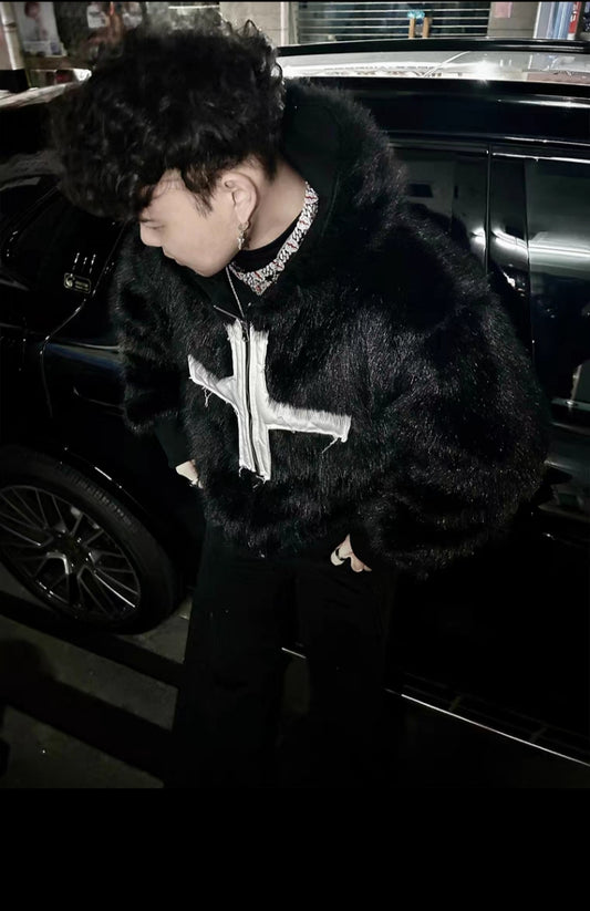 Black Fur Hoodie Jacket – Winter Streetwear Edition