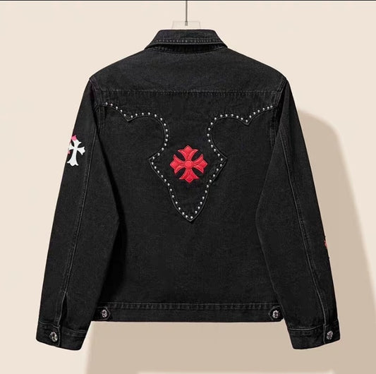 Cross Patch Black Denim Jacket – Streetwear Edition