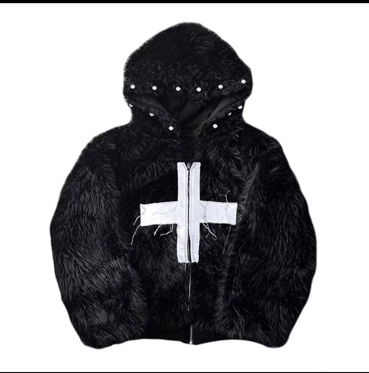 Black Fur Hoodie Jacket – Winter Streetwear Edition